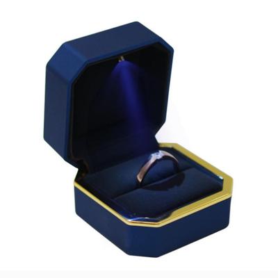 LED Ring Box Octagonal Velvet Wedding Ring Case Jewelry Gift Box with LED Light for Jewelry Display