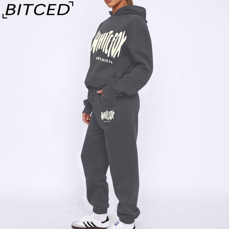 BITCED Women's Spring/Autumn/Winter Sweatshirt Set Foam-Printed Fashion Sports Long-Sleeved Hooded Sweatshirt