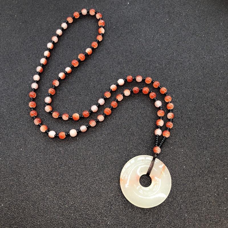 Retro eenvoudige imitatie jade lange ketting heren en dames veelzijdige trui ketting jadeiet kralen ketting hanger met sieraden