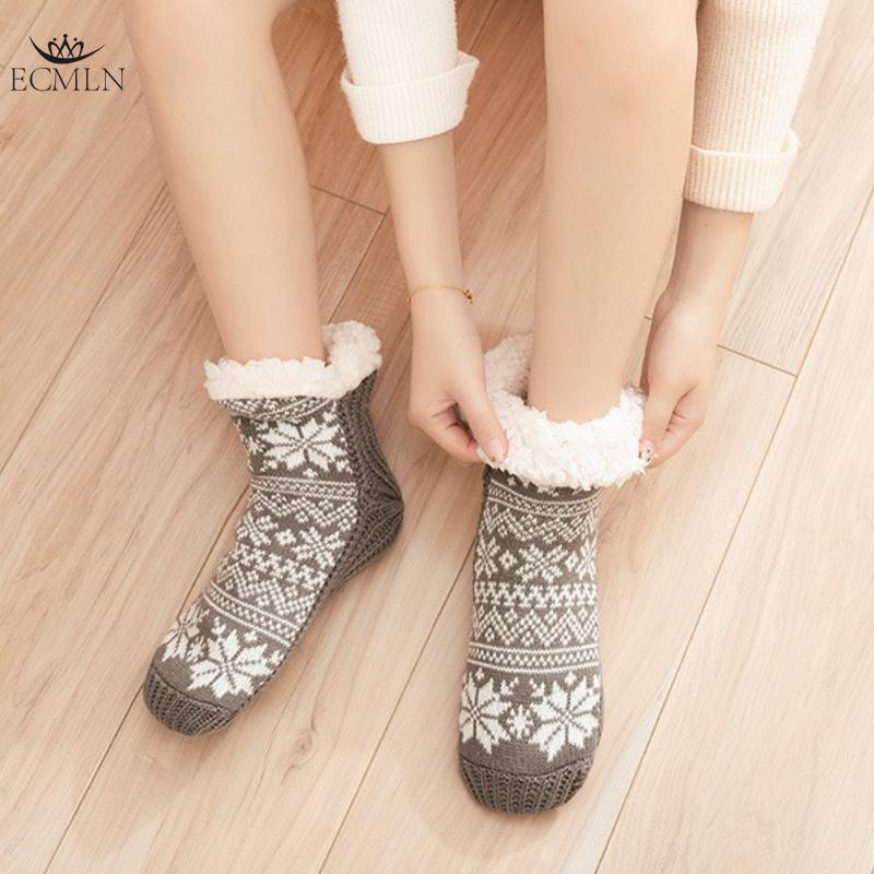 Indoor Non-Slip Thermal Velvet Lined Slippers, Women's Winter Home Slipper Socks