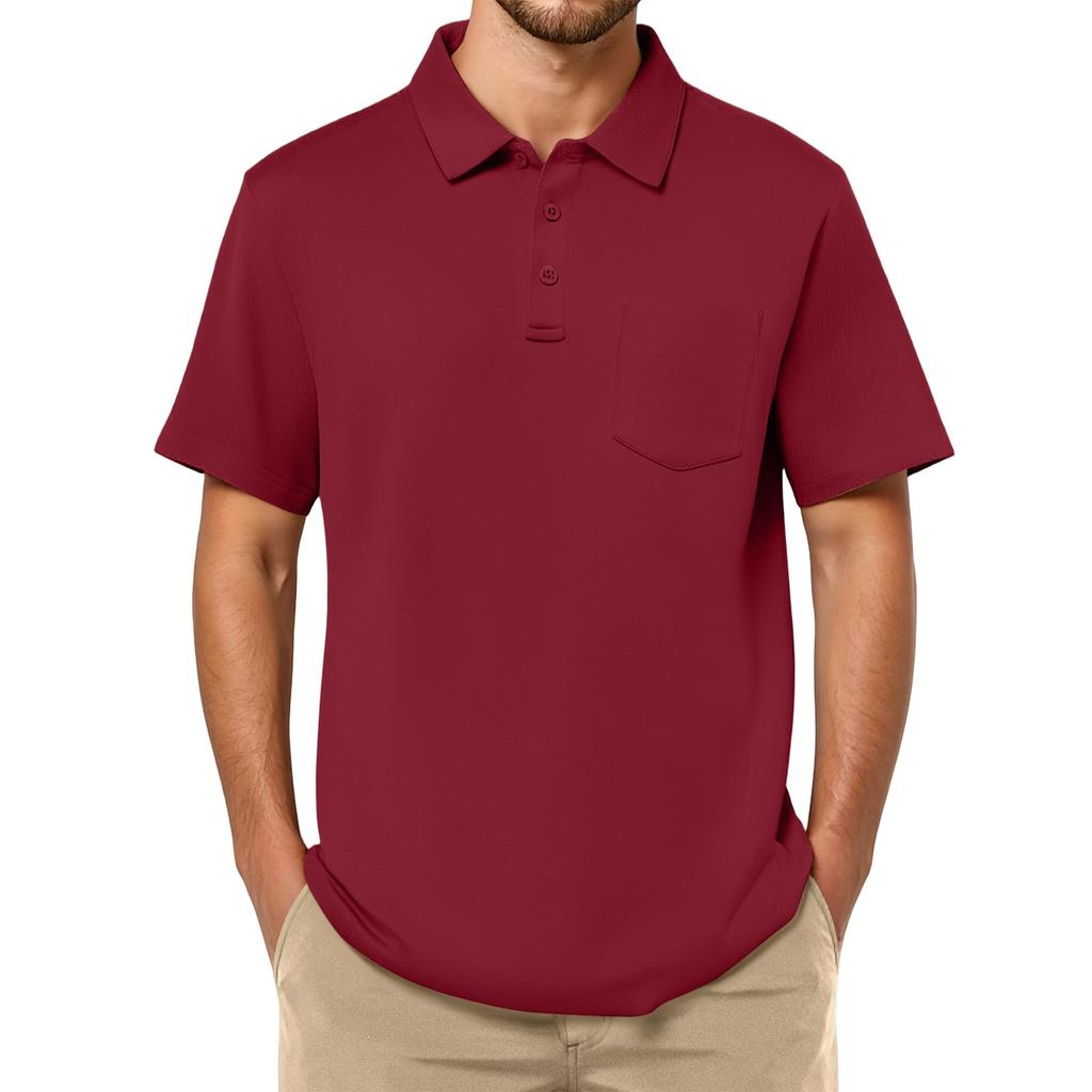 Men's Solid-color Classic Lapel Short-sleeved Sporty Casual Shirt Top