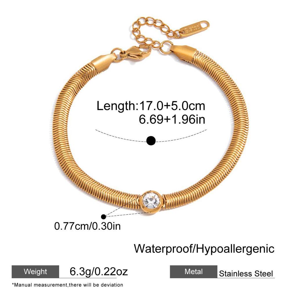 Summer waterproof stainless steel snake chain large cz diamond bracelet