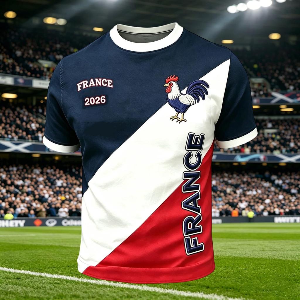 Men's Casual Crew Neck Short Sleeve Pullover T-Shirt Football Fan Jersey World Cup Supporter Top France Design