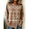 Women's Spring Summer Drawstring Blouse, Boho Aztec Geometric Print Casual Tops for Daily Street Holiday Dating & Leisure Outfit