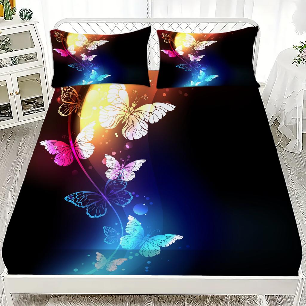 3D Bedding Set Flora Butterflies Birds Printed Fitted Sheets With 1/2 Pillowcases Custom Suitable for Both Boys and Girls Decor
