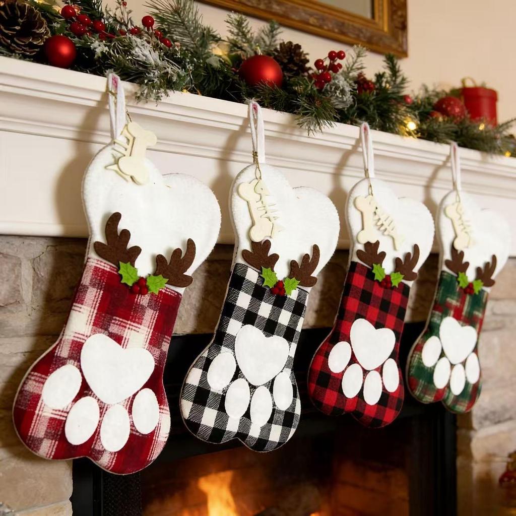 Antler Bones Christmas Stocking & Ornament Gift Bag for Tree Decorations & Candy Gifts