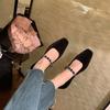 Square Head Shallow Mouth High Heels One-word Diamond Belt Low Heel Suede Mary Jane Single Shoes