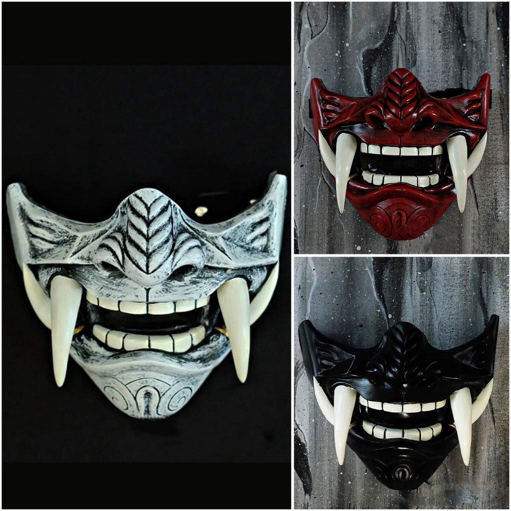Djävulskrigare Hannya Halvansikte Latexmask Halloween Kostymrekvisita Skräckinjagande Cosplayrekvisita