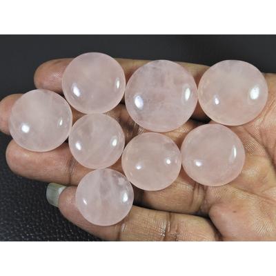 305Cts. Natural Pink Rose Quartz Round Cabachon Loose Gemstone 08 Pcs Lot C-2532
