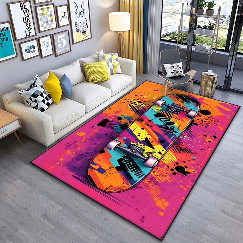 Drawing Ideas Colorful Skateboard Patter Carpet for Living Room Bedroom Bedside Bathroom Floor Mat Area Rug Sofa Mat Home Decor