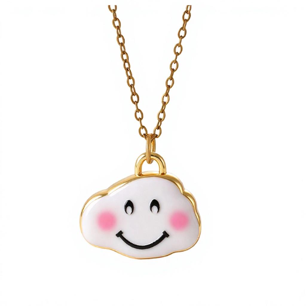 Asu Gold Plated Cartoon Cute Link Chain Cloud Graffiti Pendant Stainless Steel Necklace Gift