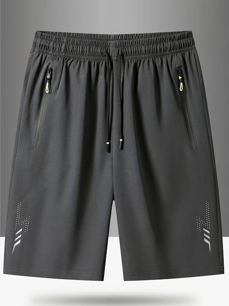 Pánské atletické šortky z ledově hedvábného vlákna - Měkká pohodlná látka s potiskem blesku, Elastický pas a stahovací šňůrka, Boční kapsy