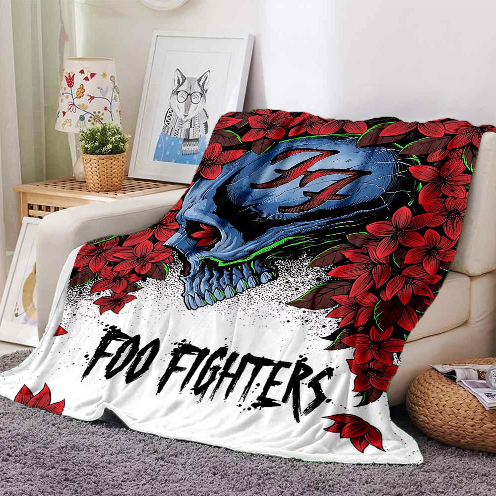Foo Fighters Skull Floral Art Flannel Blanket Super Soft Warm Cozy Blanket for Sofa Bed Office Travel All‑Season Home Decor Gift