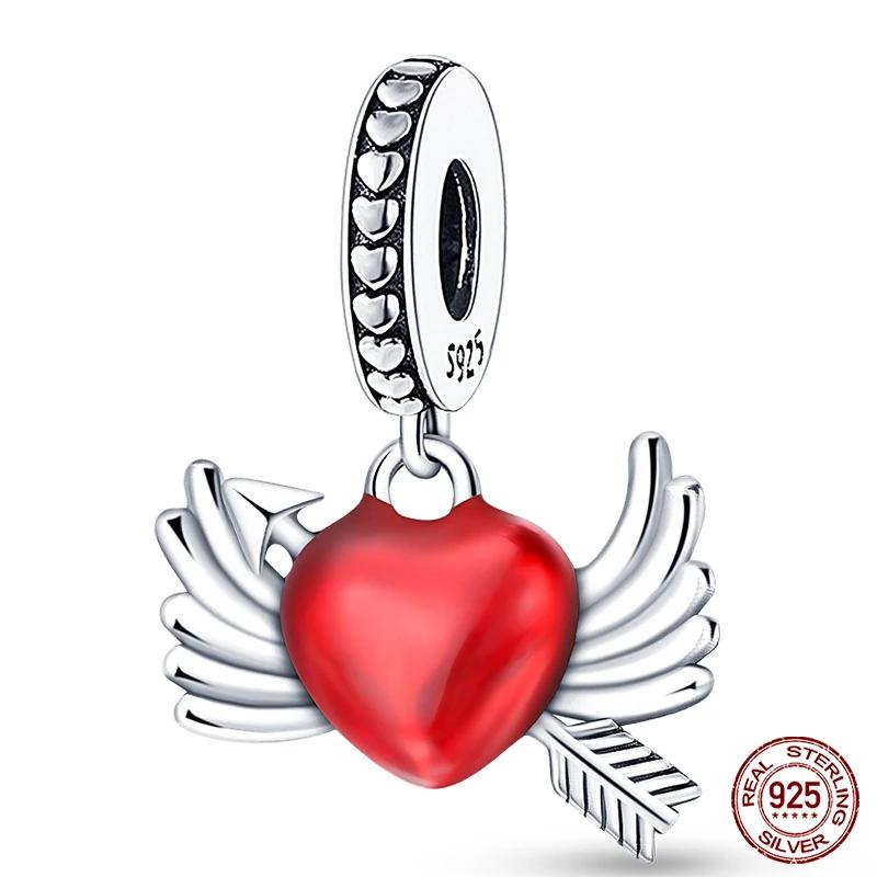Copper Red Color Collection Heart Shape Charm Bead Charms Bead Charms Suitcase Pendant Compatible With Authentic Bracelets Lucky Jewellery Gifts