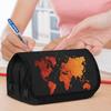 Double Layer Pencil Case with Zipper Closure - World Map Organizer, School, Office, Travel - Durable Fabric Stationery Organizer for Students, Teacher
