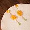 Retro Oil Painting Style Osmanthus Fringed Stud Earrings Design Long Yellow Flower Fringed Ancient Style