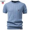Gant Nova Camiseta Masculina de Algodão Bordada de Alta Qualidade com Gola Redonda e Mangas Curtas de Lã - Coleção Primavera/Verão