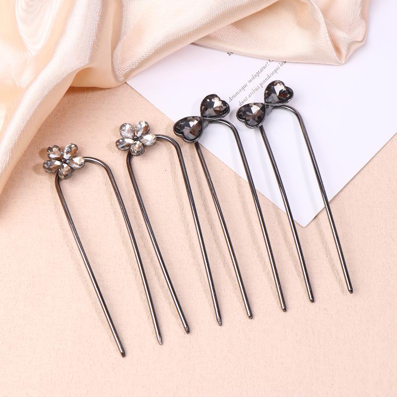 2Pcs Vintage Ancient Style Flower U-Shaped Hairpin Temperament Bow Hair Sticks Fairy Retro Hair Accessories Girl Gifts