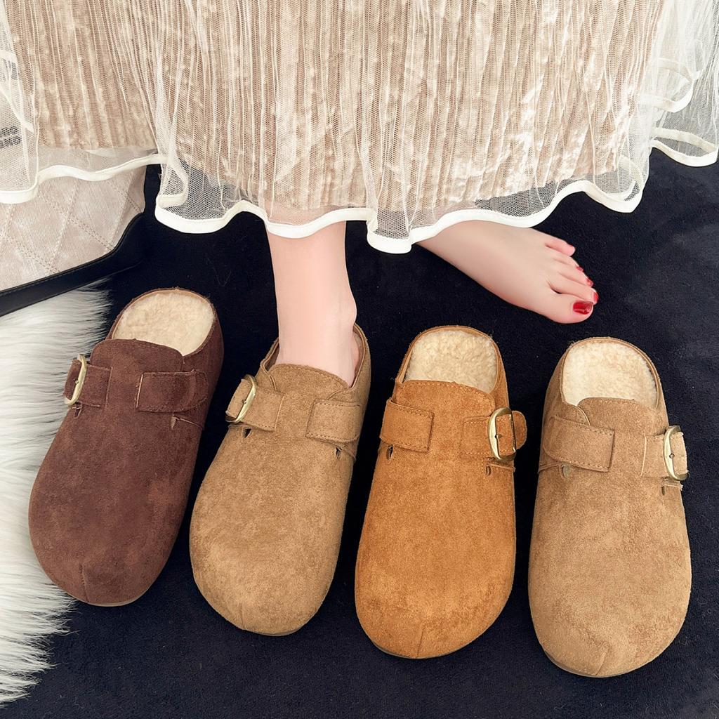 Thick bottom inner height increase velvet bag head Birken slippers women's 2025 new autumn and winter retro one-pedal Birken slippers