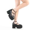 Fashion Mary Jane Small Leather Shoes New Love Buckle Cross Wings Lacing Hollow Out British Style Thick Soled Single Shoes