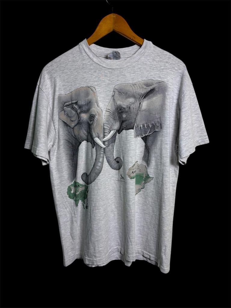 Vintage 90s Harlequinn Art Elephant Print T Shirt Large Size