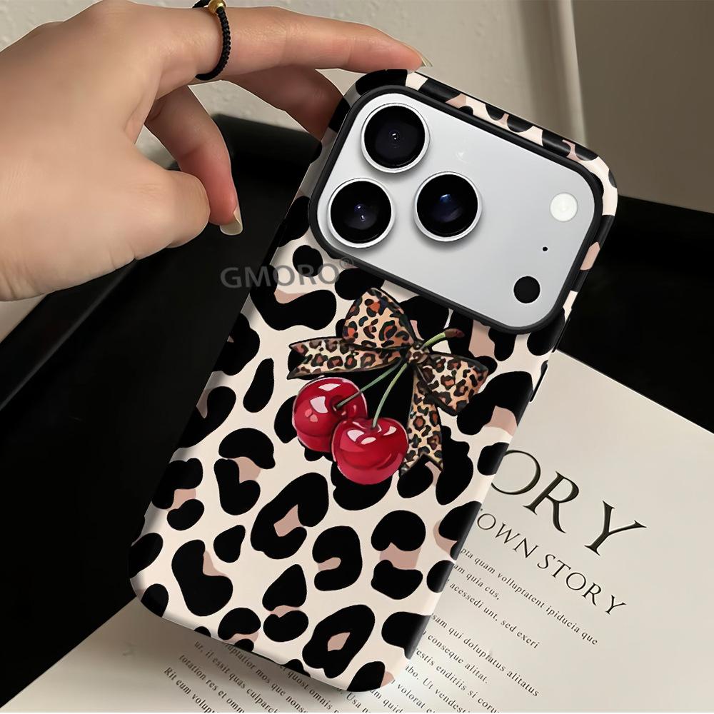 Hot-selling Trend Leopard Print Cherry Iphone17promax Mobile Phone Case Apple 14pro Film Case 16/15