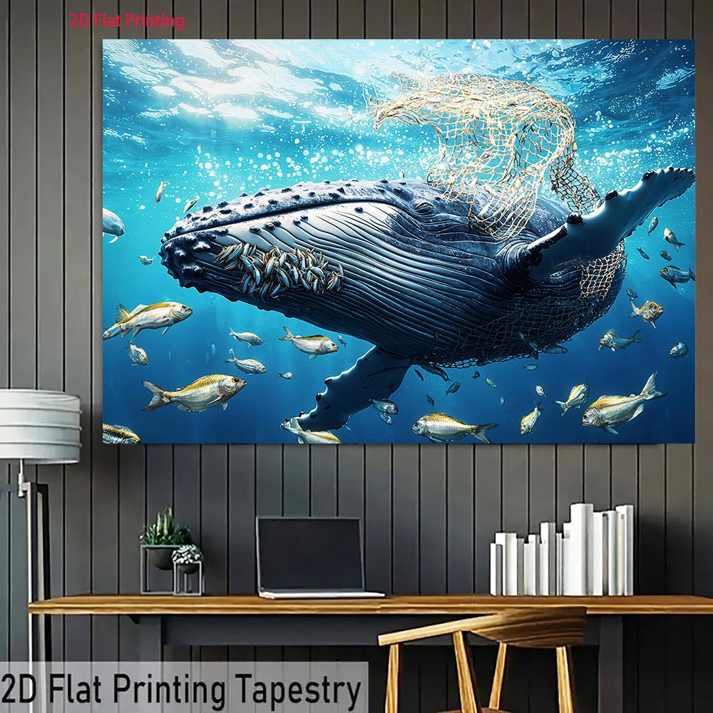 Diseño plano 2D 1 pieza de ballena temática marina y red de pesca adecuada para pancartas, accesorios para fotos de fiestas y decoraciones de eventos