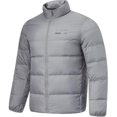 Jaqueta Corta-Vento Masculina Li Ning Cor Sólida com Zíper e Gola Alta Confortável Respirável Jaquetas Masculinas Cinza Cascalho AYMT249-5