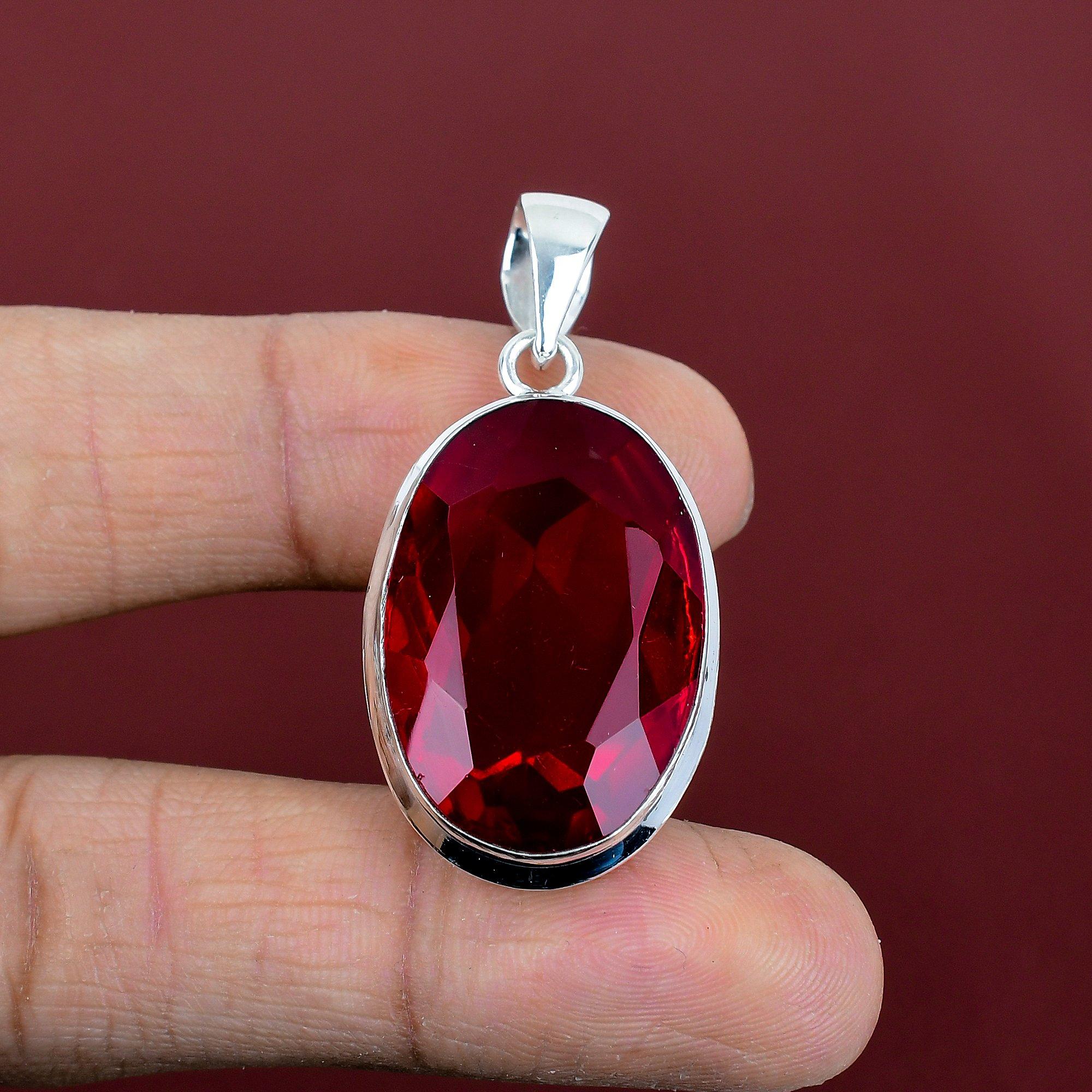 Faceted mozambique garnet pendant gemstone pendant elegant jewelry 925 sterling silver pendant handmade pendant gifts for her women jewelry