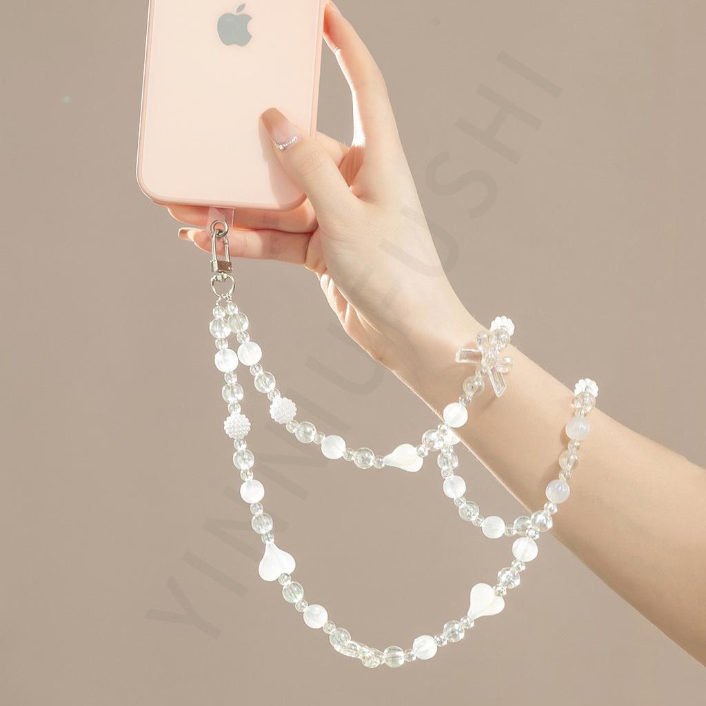 ins color long neck mobile phone chain fashionable acrylic beaded mobile phone lanyard convenient messenger mobile phone chain