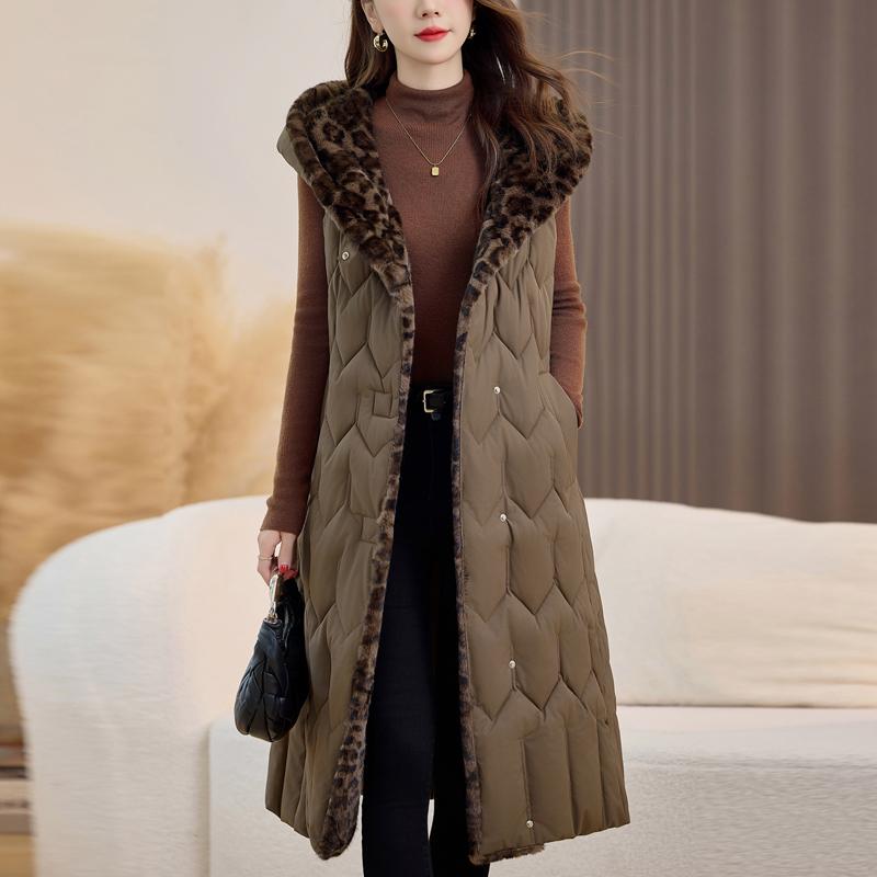 Fashion Winter Women's Long Warm Vest Hooded Thick Sleeveless Jackets Woman Coat With Belt