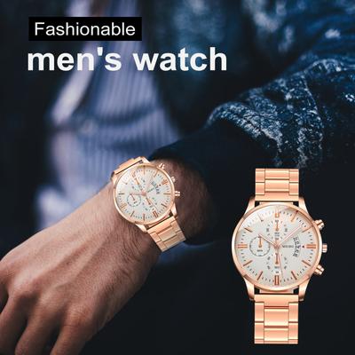 Herrenmode Edelstahluhren Datum Wasserdicht Chronograph Armbanduhren, Edelstahl Stahlband Wasserdicht Uhr