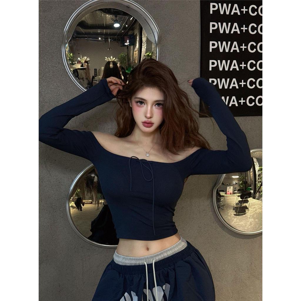 2025 Women's One-Shoulder Long-Sleeve Spicy Girl Style Top – Autumn European/American, Tight Fit, Skin-Brightening