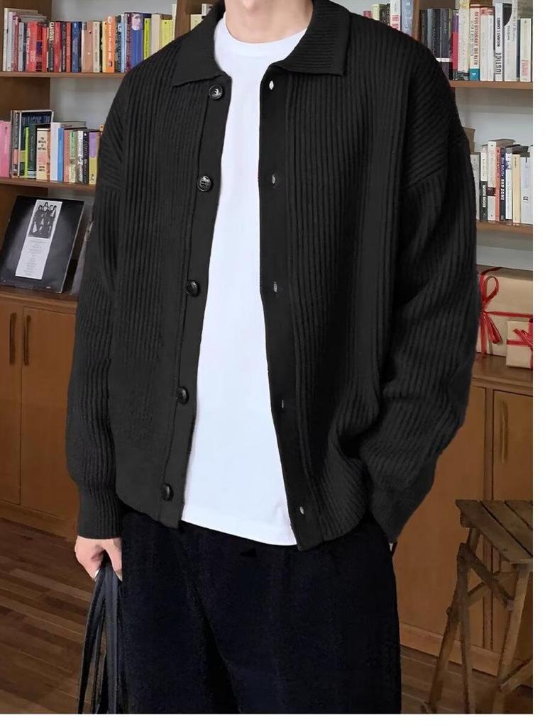 Cardigan polo en maille épaisse pour homme - Pull décontracté ample à revers Automne/Hiver