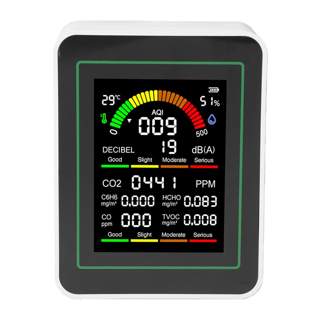 Noise Air Quality Detector 2.8 Inch Screen Temperature Humidity Air Quality Index Noise CO2 C6H6 HCHO CO TVOC Tester