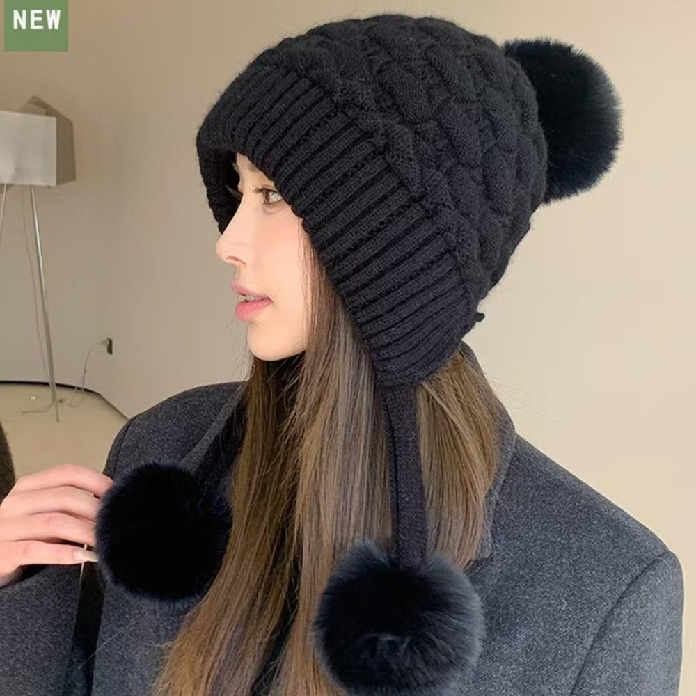 Pompom Pullover Cap Warm Ear Protection Hat New Beanie Hat Autumn and Winter