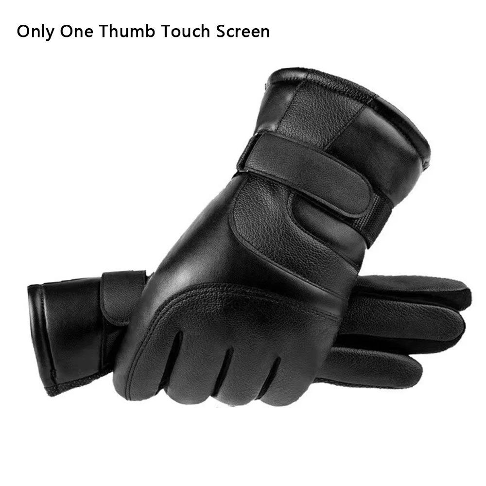Thermal Fleece PU Leather Gloves Thickened Waterproof Gloves New Touch Screen Gloves Skiing