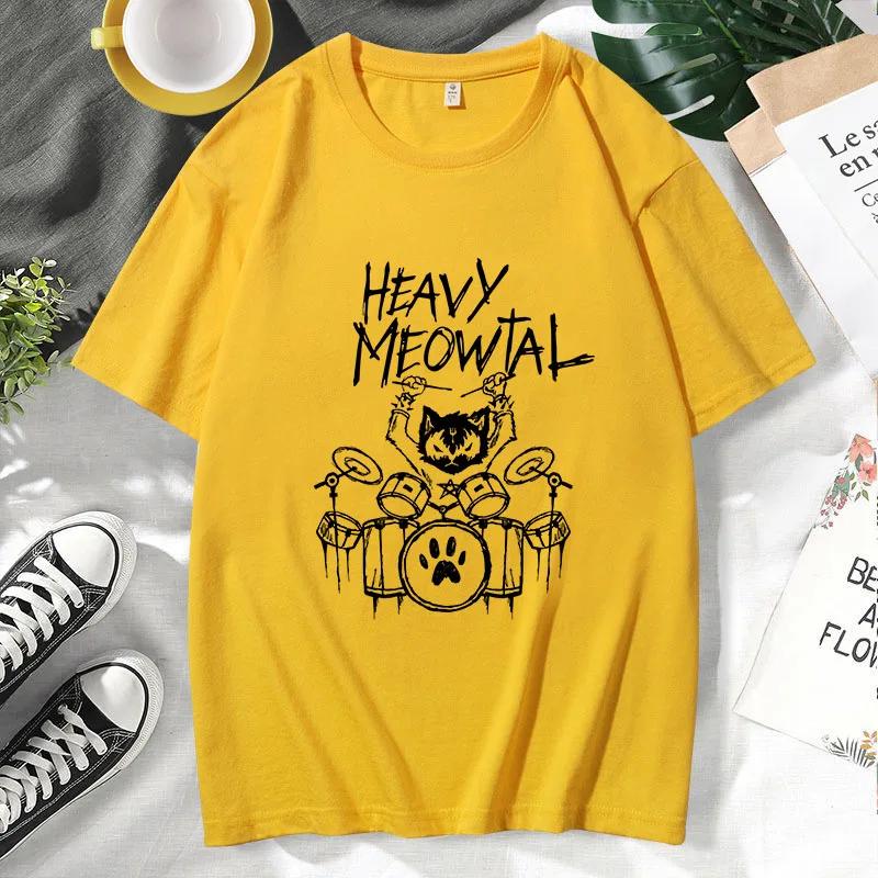 Men Tees Heavy Meowtal Cat Metal Music Gift Idea Funny Pet Owner T-Shirt Latest Printed Tops Shirt Cotton T Shirts for Boys Geek