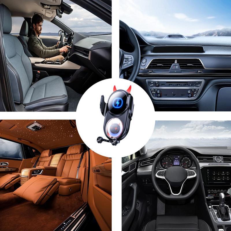 Wireless Car Charger Mount 360-Degree Rotatable Devil Car Charger Anti-Shaking Funny Phone Stand Decorative Phone Holder For