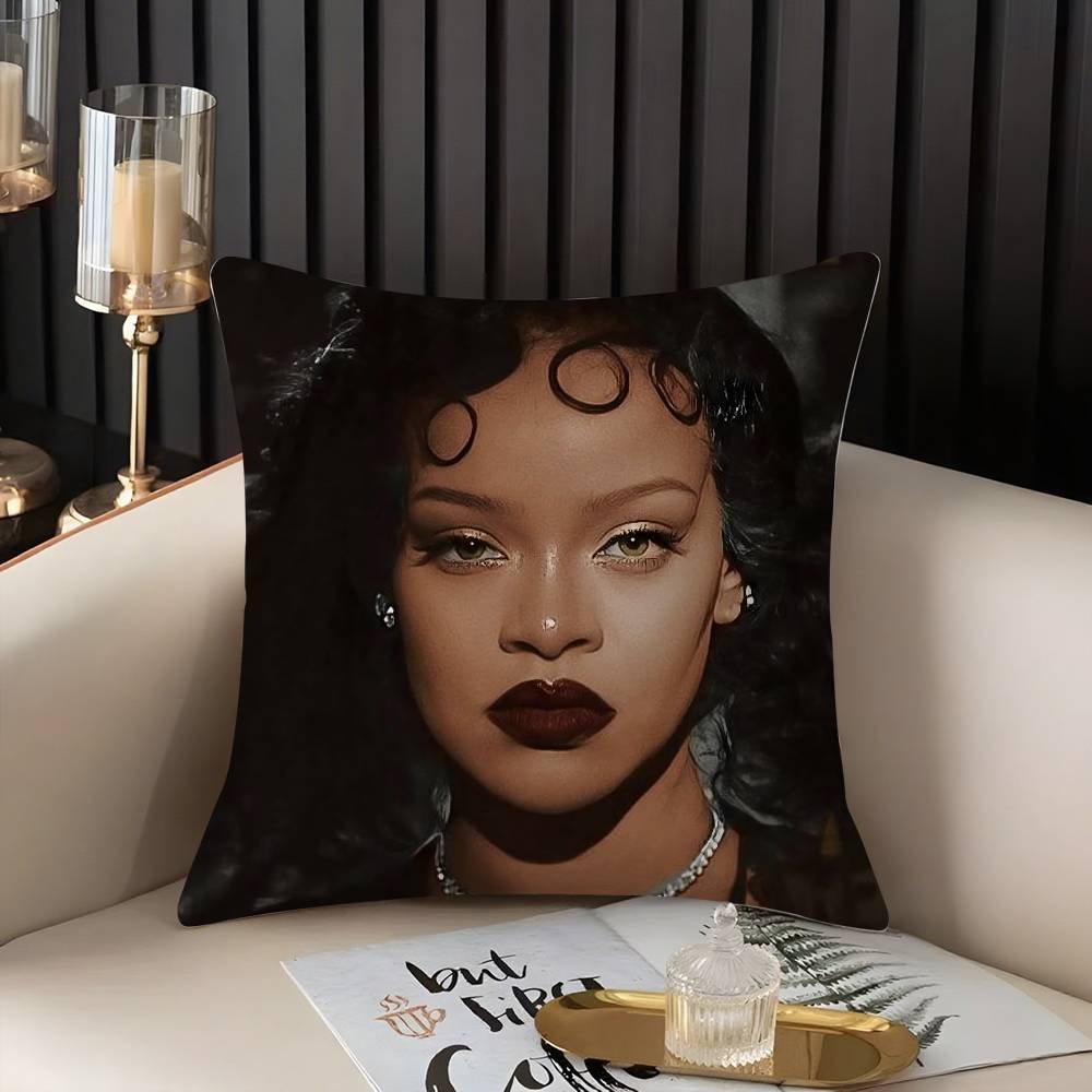 Popular Singer R_Rihannas Pillow Case Home Dorm Chair Back Short Plush Double-Sided Printing Office Nap Time Cushion Cover