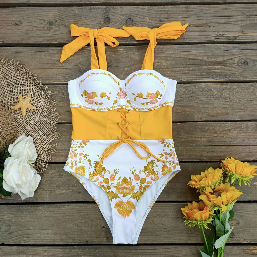 New Sexy One Piece Swimsuit Women Swimwear Cut Out Bathing Suit Summer Push Up Monokini Print Swim Suit  Beach Wear Female