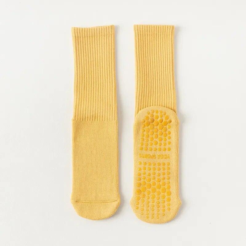 Macaron Striped Simple Cotton Mid-calf Women Yoga Socks Bottom Silicone Non-slip Sports Socks Indoor Dance Fitness Pilates Socks