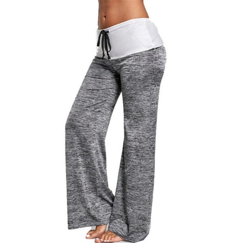 Hot Dames Kleurblok Wijde Pijpen Yoga Broek Midden Taille Losse Lange Broek Hofbroek Dames Sportbroek Trekkoordbroek