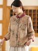 Johnature Camicie da donna stile cinese con stampa floreale, bottoni, top primaverili, colletto rovesciato, maniche lunghe, camicie a bottoni