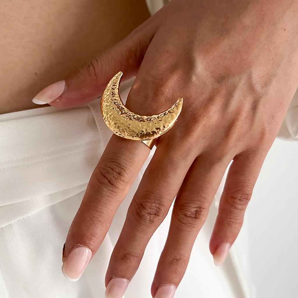 SHIXIN Fashion Gold Color Starfish Flowers Wide Open Rings for Women Exaggerated Geometric Star Moon Adjustable Couple Ring Y2K