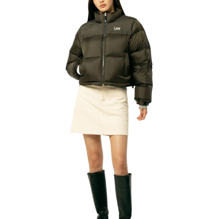 Lee Logo Embroidered Stand Collar Korean Style Short Zipper Down Jacket Women outerwear LE2304DP60BR