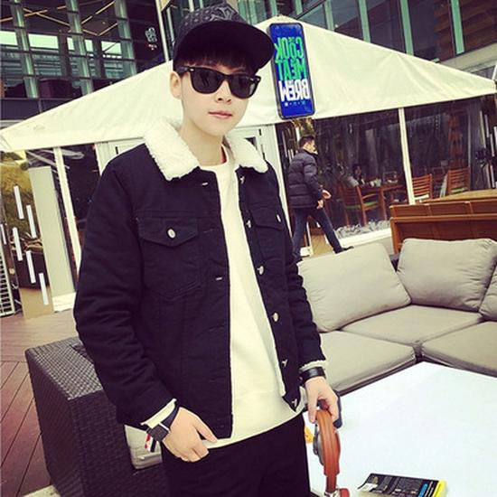 

Мужская куртка из утолщенного хлопкового денима в корейском стиле с подкладкой из овечьей шерсти — облегающий зимний тренд XL