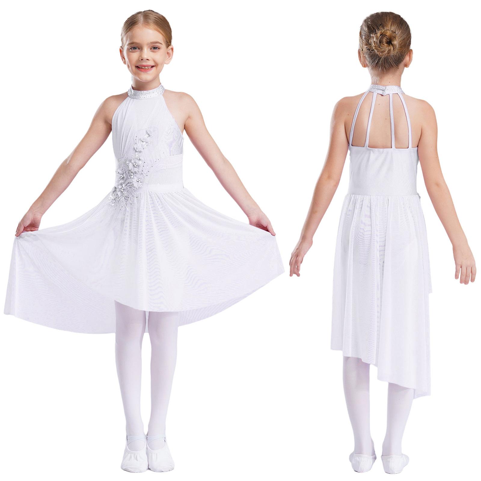 

Girls Sleeveless Rhinestone Figure Skating Dress Kids Ballet Skirted Leotard Contemporary Dancewear 5-6 Years рожевий