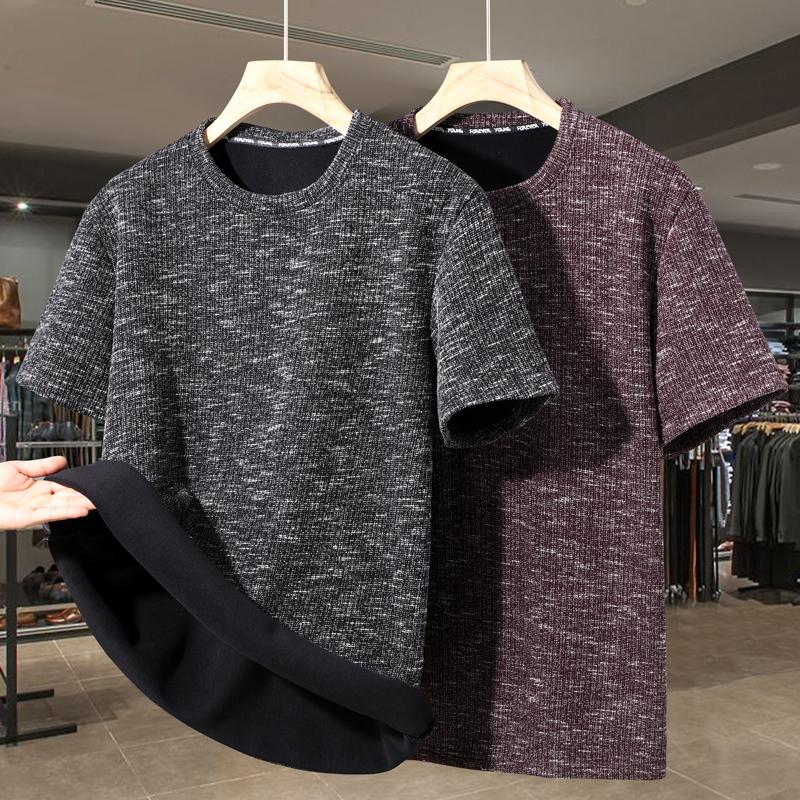 5XL-11XL Plus Size Velvet T-shirt Man Oversize Tops Winter Thick Warm Short Sleeve Tee Fashion Vintage Clothing