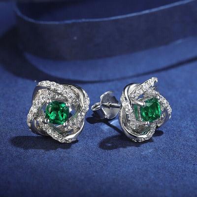 Huitan Drehbare Ohrstecker in Blütenform Frischer Stil Wunderschöne Accessoires mit Grünem Zirkonia Damen Exquisiter Schmuck